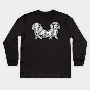 Two Dachshund Puppies Line Drawing Style Kids Long Sleeve T-Shirt